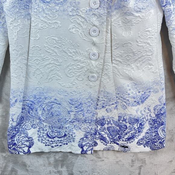 Desigual Ariel Blue White Textured Jacquard Coat Jacket Size 44 L Paisley Arty - Picture 4 of 16